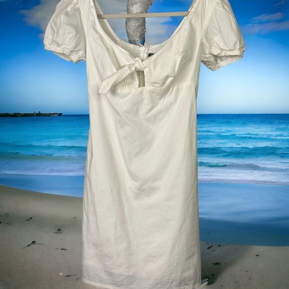 NWOT Wild Fable White Cotton Stretch Dress with Tie in Front Size XS - Picture 2 of 4